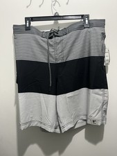 GEORGE MEN'S AT THE KNEE SWIMMING TRUNKS SIZE L 36-38 BLACK STRIPES UPF 50 NEW