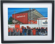 Swindon. County Ground. Gerahmter Stadt Fu&szlig;ballverein FC Kunstdruck 14" x 11" Rahmen