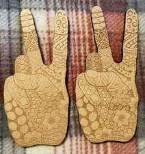 Fine Detail Laser Engraved On Wood Peace Sign Hands Set of 2