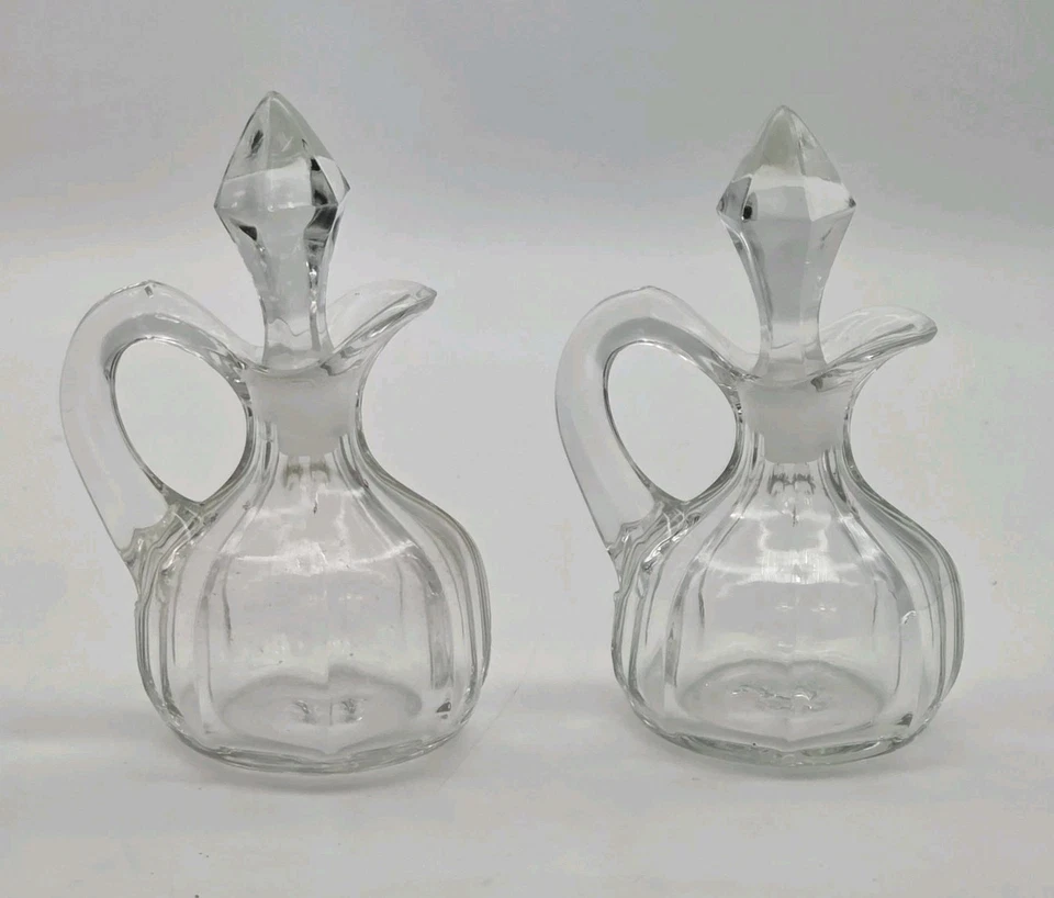 "Juego de 2 tapones de vidrio de corte Cruet originales de 5"" de alto de colección" Foto 2 de 4