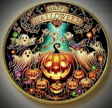 Halloween Challenge Coin-Gold Colored-Pumpkin Patch-Ghosts-Haunted Mansion-New