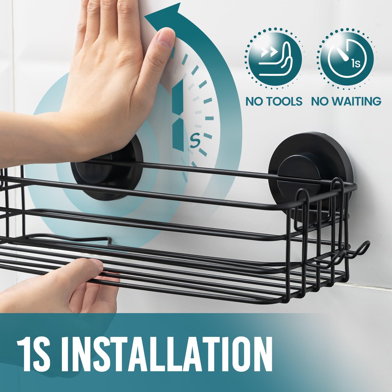 Shower Caddy Suction Cup 2 Pack with Hooks & Soap holder, Heavy Duty Shower O...