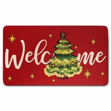 Christmas Tree Door mat, Winter Decor Non Slip Rubber Entry Doormats 17x30 Inch