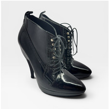 Burberry Prorsum Black Patent Leather Booties Size 38-7.5 US