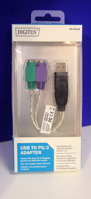 DIGITUS USB zu 2x PS/2 Adapter Plug&Play 2x Mini-DIN 6Pin Buchse mit kurze Kabel