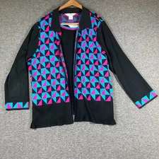 Ming Wang Sweater Set Tank Cardigan womens Plus 1X Blue Black Pink Geometric