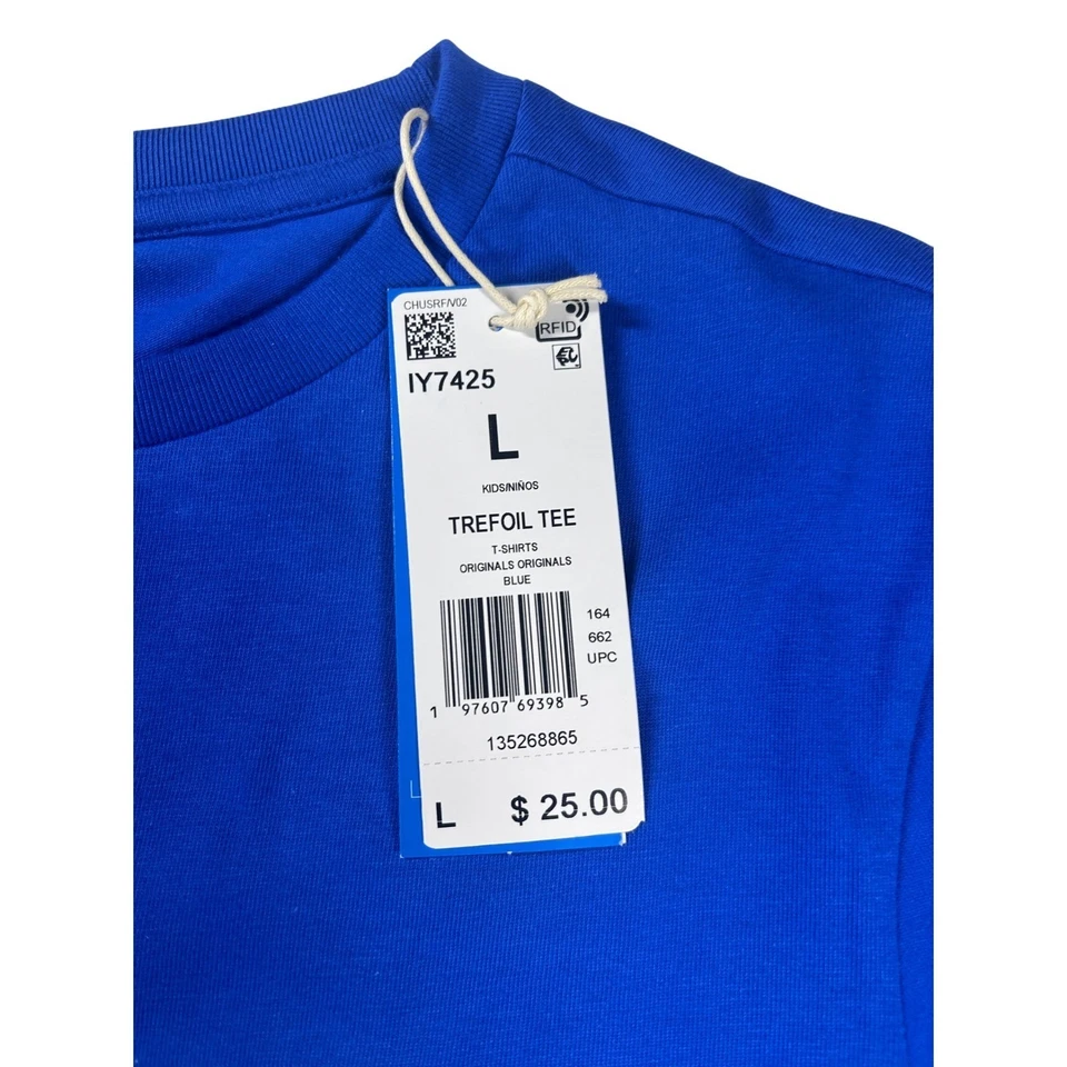 Adidas Originals Trefoil Tee Youth Size Large Kids Blue T Shirt NEW - Image 3 of 4