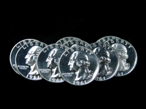 Lot of 9x 1961 25c Proof Washington Silver Quarters
