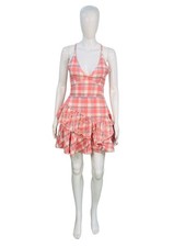 LoveShackFancy Women's Marion Plaid Embroidered Peach Cotton Short Mini Dress XS
