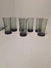 Libbey Tumbler Glass Set of 7,  5-1/2” Smoky Gray Swirl 