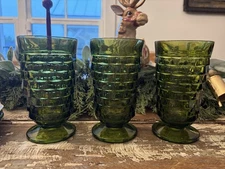 Vintage Whitehall Tea Water Glass Set Of 3 Avocado Green 12 Oz Christmas Holiday