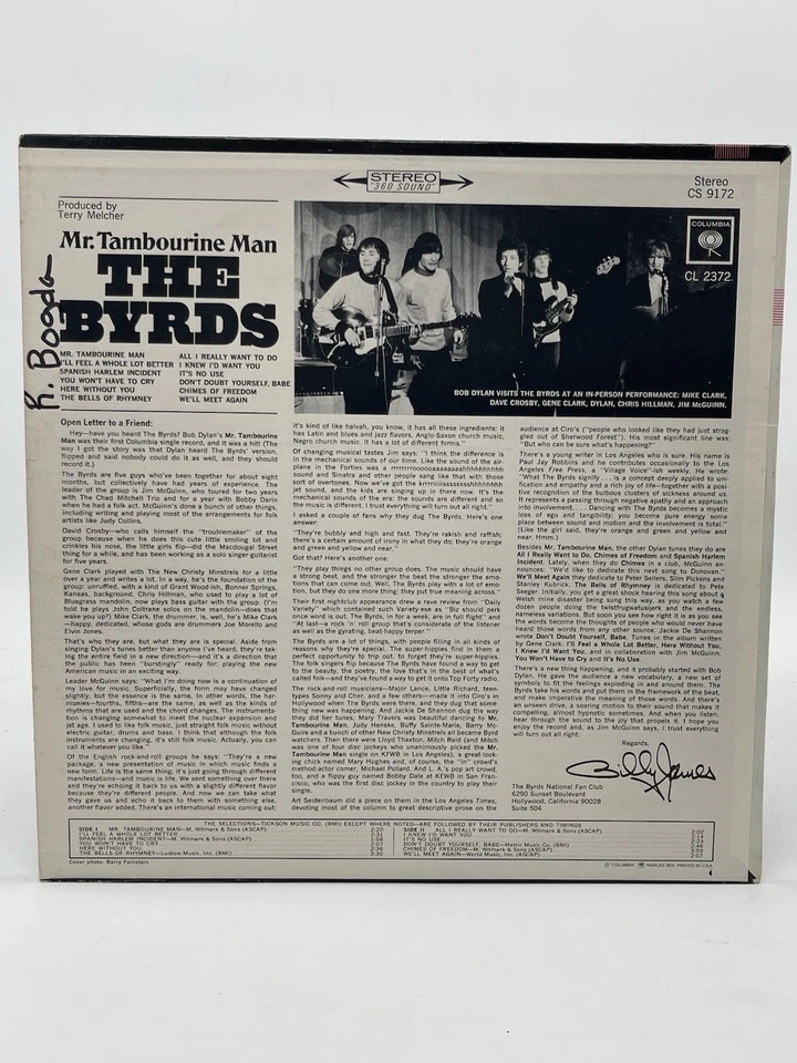 THE BYRDS MR. TAMBOURINE MAN 12" LP VG+ VINYL RECORD COLUMBIA Foto 3 de 4