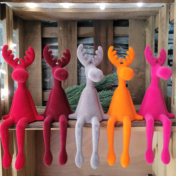 5 X Flock Elch Figur Rot Pink 26Cm Deko Kantenhocker Weihnachten Orange Rentier-image
