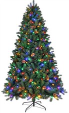 Asinse 7ft Pre-Lit Christmas Tree Artificial Xmas Tree with LED Lights