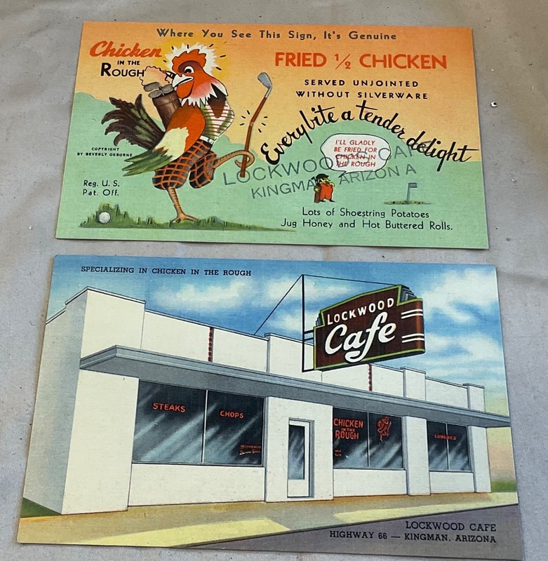 Kingman, Arizona LOCKWOOD CAFE Roadside ROUTE 66 Linen Postcard lot of 2