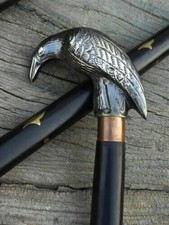 Personalized Raven Handle Walking Stick Vintage Brass Nautical Victorian Crow