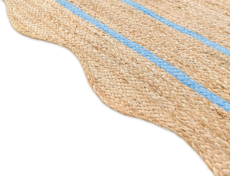 Scalloped Rug 100% Natural Jute Braided Carpet Modern Entryway Runner Area Rug - Image 3 of 4