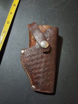 VINTAGE ROSCO GERMANY BW-251 LEATHER HOLSTER BROWN BASKET WEAVE WHITE STITCH