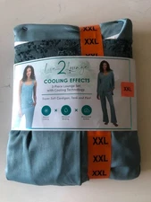 Live 2 Lounge Women's 3-Piece Cardigan, Tank and Pant Lounge Set, Blue, XXL