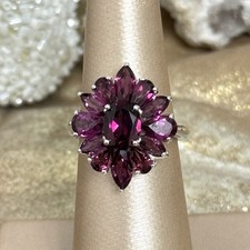 Sterling Silver Ladies Raspberry Rhodolite Garnet Cocktail Ring Band Size 6