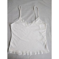Barbizon Off White Satin Lace Trim Spaghetti Straps Camisole Slip Top Size Med