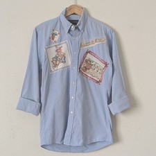 Upcycled Patchwork Easter Bunny Shirt Cotton OOAK Grannycore Cottagecore Spring