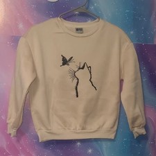 Size 10 Cream Warm Sweatshirt with Cat and Butterfly Design