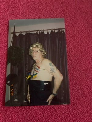 FEMALE trans MALE BEAUTY vintage 1998  PHOTO man in women's clothing WIG pins