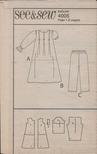 Butterick See & Sew 4005 Easy Nachthemd, Schlafanzug Muster Mädchen Gr. 6 7 8 ungeschnitten - Bild 3 von 4