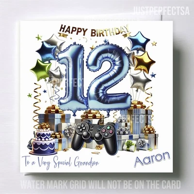 JUST_PERFECTSA Personalised 12th Birthday Card for Boys, Grandson, Son, Brother,Nephew,Gaming