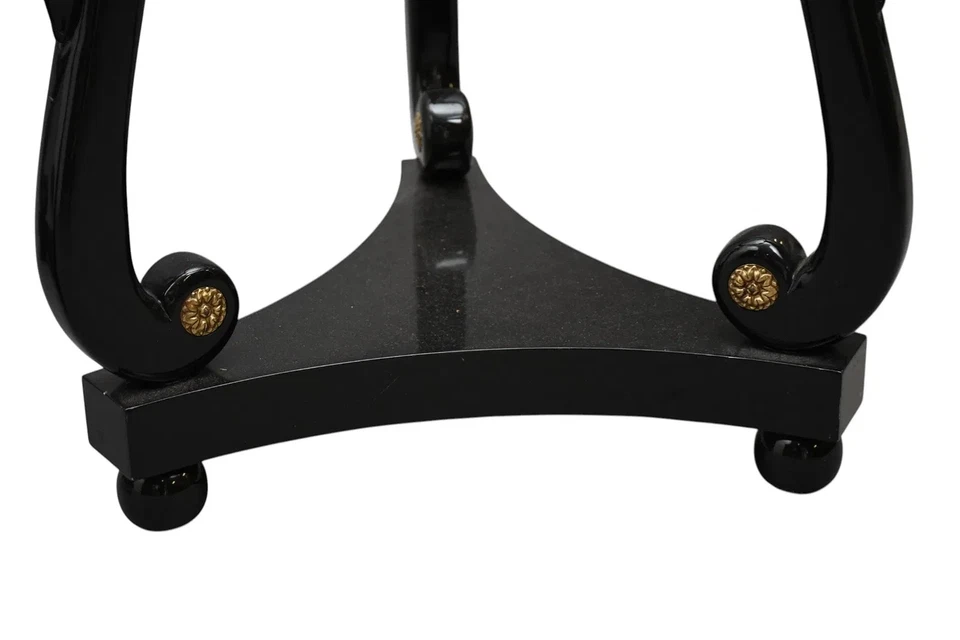 Pair Black Lacquer Side Tables with Swan Neck Supports on Trifed Bases - Image 3 of 4