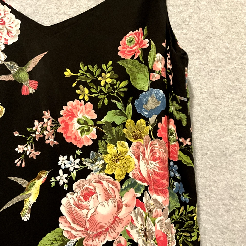 Oasis Museum Royal Worcester Floral Cami TopSz 12 Black Floaty Hummingbirds - image 4 of 4
