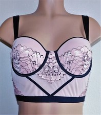 Auden Pink Lace Mesh Corset Bra Black Embroidery Straps Underwired Padded S