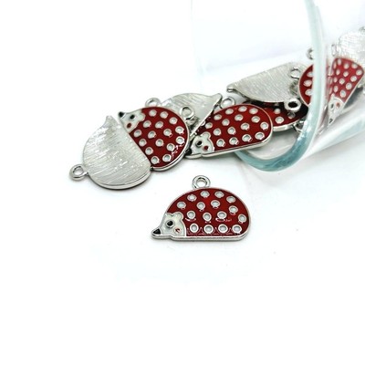 4, 20 or 50 BULK pcs Red and Silver Enamel Hedgehog Charms - US Seller - RD791