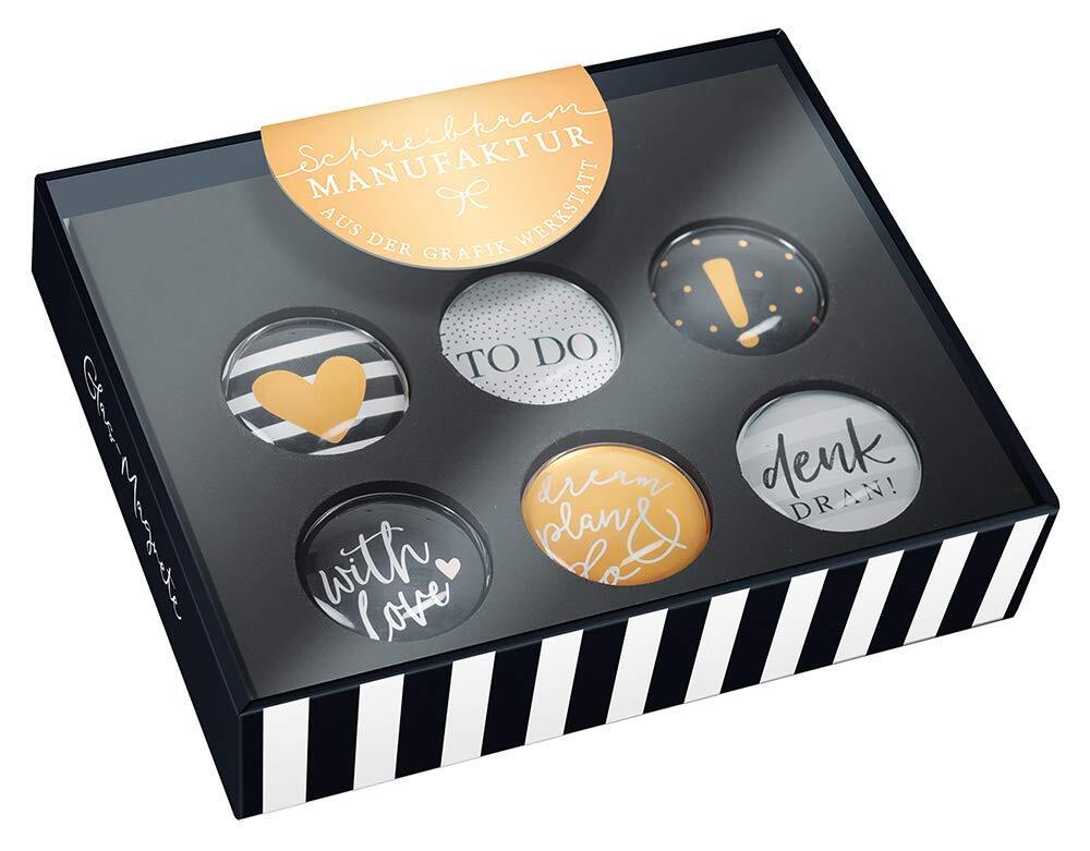 Grafik-Werkstatt Glas-Magnete in Edler Box |6 Stück | Schwarz Calamite (m1C)