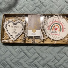 Rachel Roy Set of 3 Holiday Ornaments Equality, Love in Action