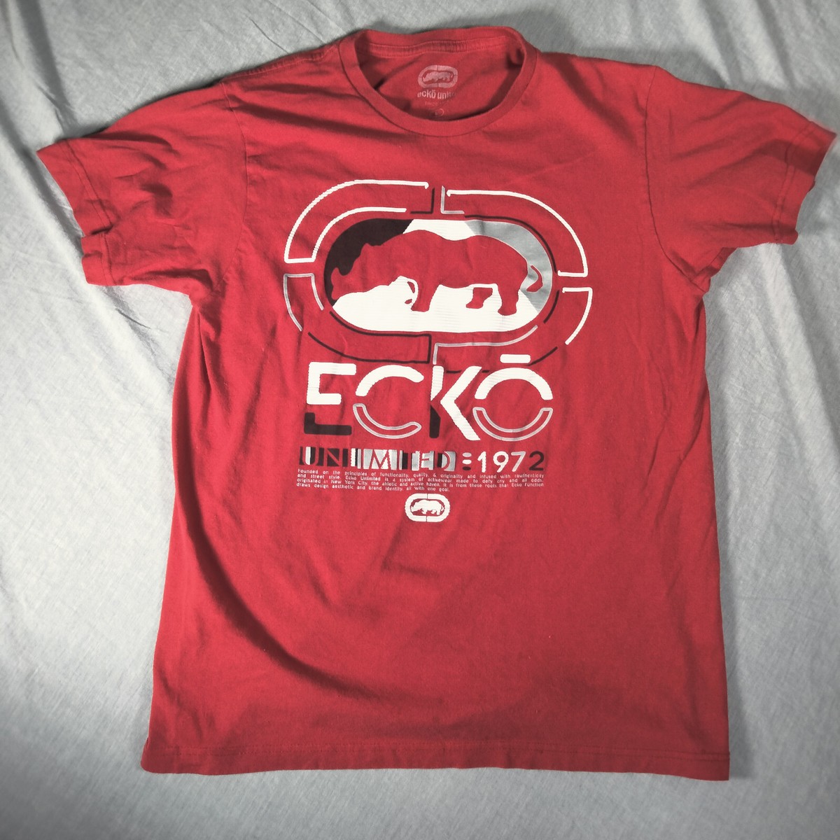 Ecko Unlimited 72 T-Shirt Red Mens Size L Rhino Logo Thread