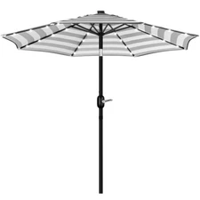 7.5/9/10/11FT Patio Market Umbrella with LED Solar Lights/Push Button Tilt/Crank