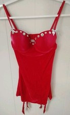 Fredericks Of Hollywood Size S Red Velvet Garters Bling Teddy Neglige Chemise