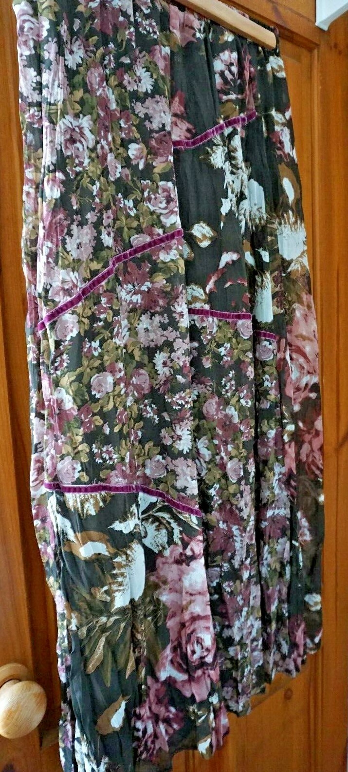 Khaki floral pink velvet trim crinkle ethnic hippie boho gypsy festival skirt 16 image 8