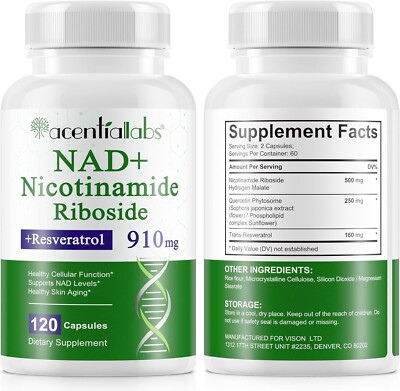 120 Count NAD Plus Supplement, Liposomal Nicotinamide Riboside Capsules 900MG...