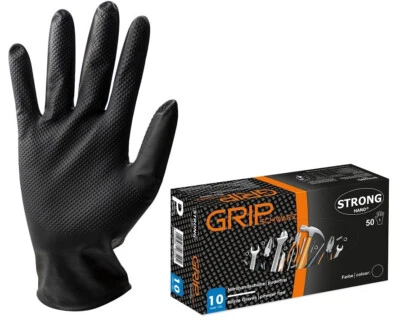STRONG HAND GRIP Einweghandschuhe Werkstatthandschuhe Nitril schwarz Extra Stark Premium