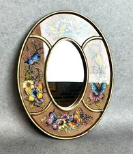 Spiegel Oval Vintage Schmetterlinge Blumen goldfarbenem Holzrahmen Wandspiegel