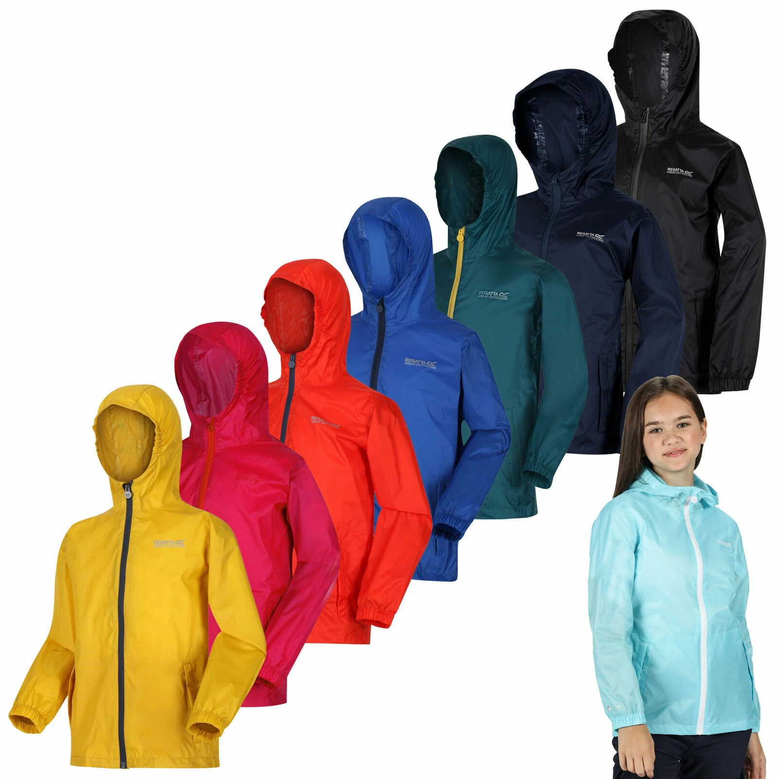 Regatta Kids Waterproof Jacket Packable Boys Girls Pack it Outdoor Walking 2-16