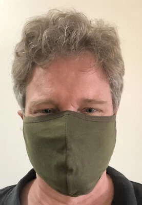 3 pack - Large Olive Drab Face Mask Unisex Adults Cotton Blend Summer Washable