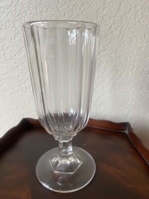 Early American Pressed Glass Celery Vase   Fluted Panel Pattern   10 Sided Base