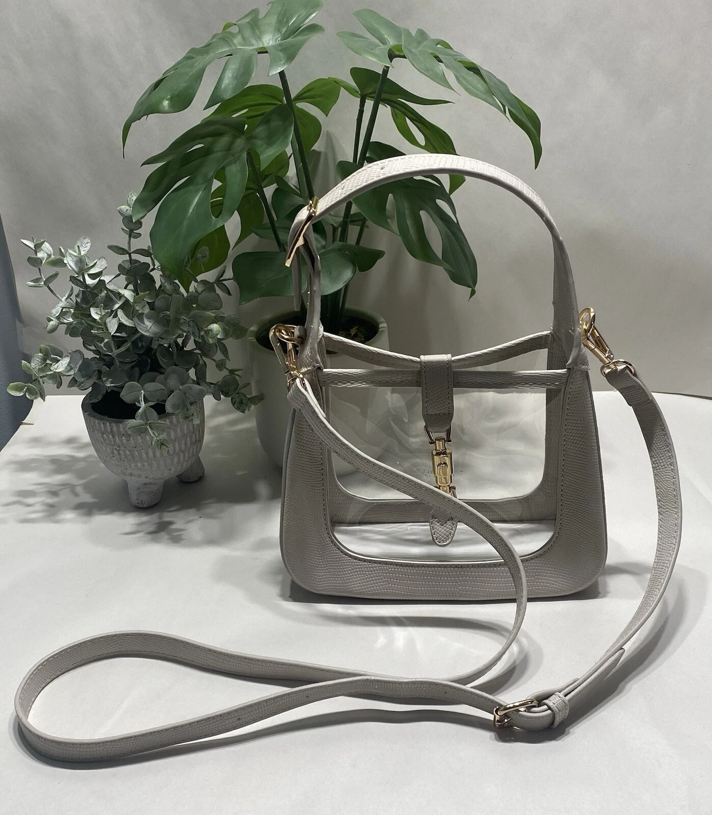 OFF WHITE Borse a mano chiaramente bianco sporco ecopelle coccodrillo guscio rigido tracolla