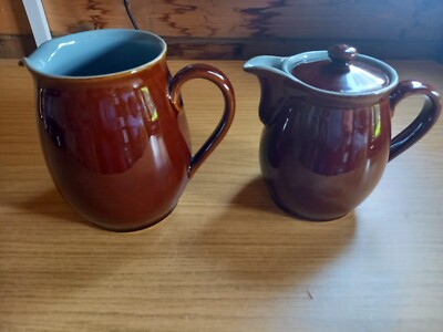 2 Stück x Vintage Denby Steingut ''Homestead Brown'' Tee/Kaffeekanne + Kanne/Kanne