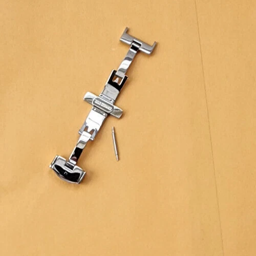 Despliegue de mariposa pulida de acero inoxidable plateado de 14 mm para correa de reloj de 16 mm Foto 2 de 4