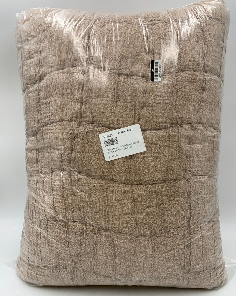 Pottery Barn Cloud Handcrafted Cotton Linen Quilt Full Queen Camel